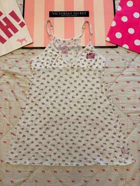 VS PINK VINTAGE Y2K BABYDOLL CAMI TANK DRESS FLORAL COQUETTE LOVE PEACE RARE SM